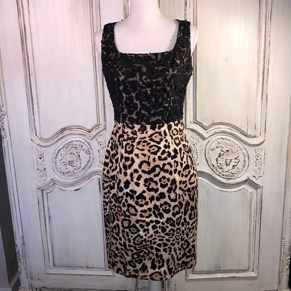 Muse Leopard Print with Lace Bodice Overlay Sleeveless Dress Size 4 - Picture 1 of 12